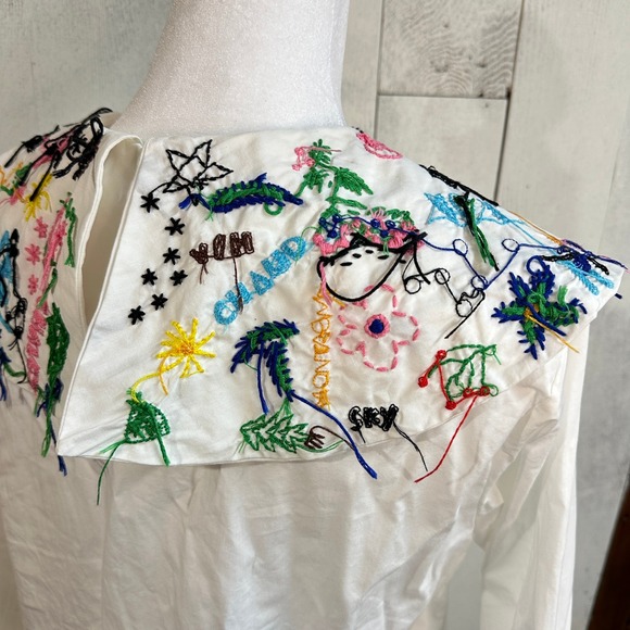 RARE $495 Mii Collection Embroidered Collar White Long Sleeve Blouse Women's Top - Picture 7 of 13